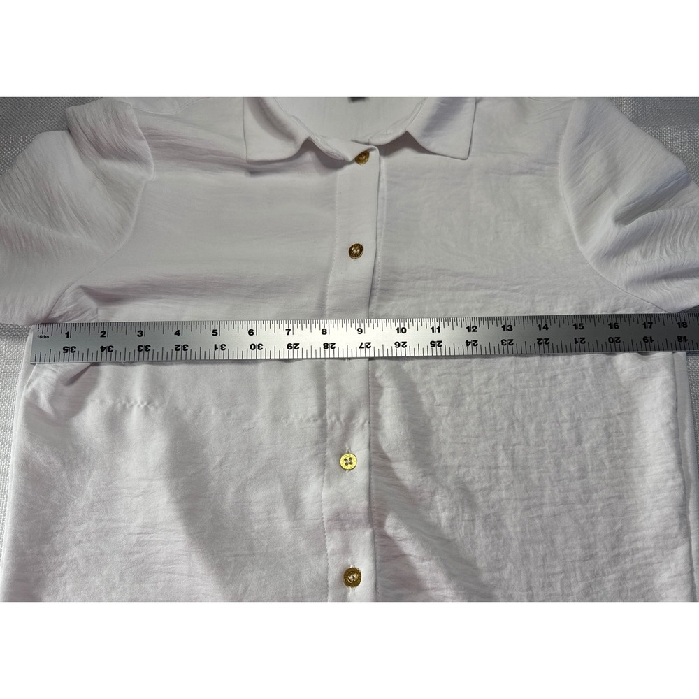 Ellen Tracy Womens White Textured Long Sleeve Button Down Blouse Gold Buttons XS - Picture 8 of 8